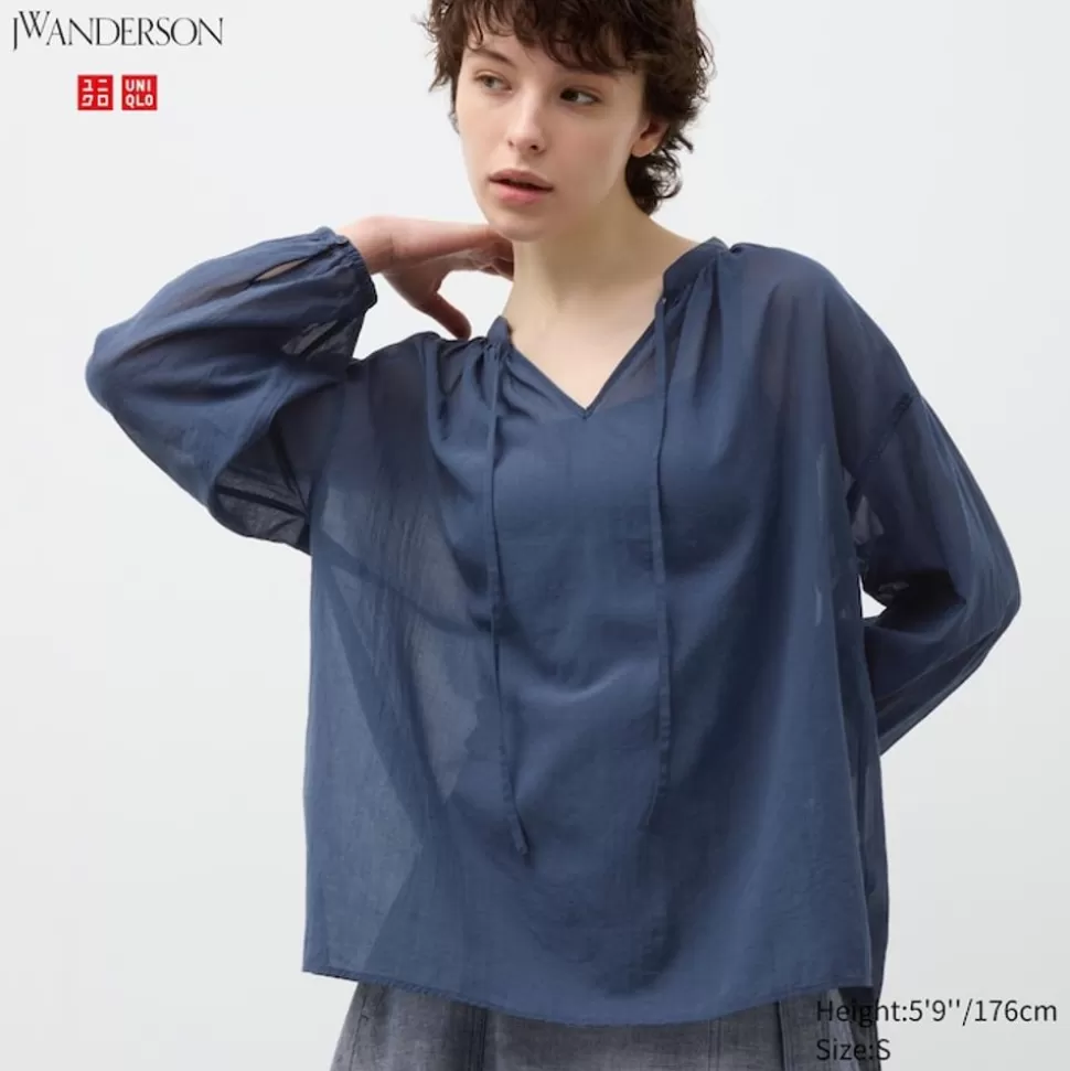 UNIQLO Hemden & Blusen*Transparente Baumwolle Bluse Mit Weiten Armeln