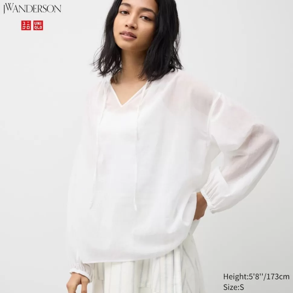 UNIQLO Hemden & Blusen*Transparente Baumwolle Bluse Mit Weiten Armeln
