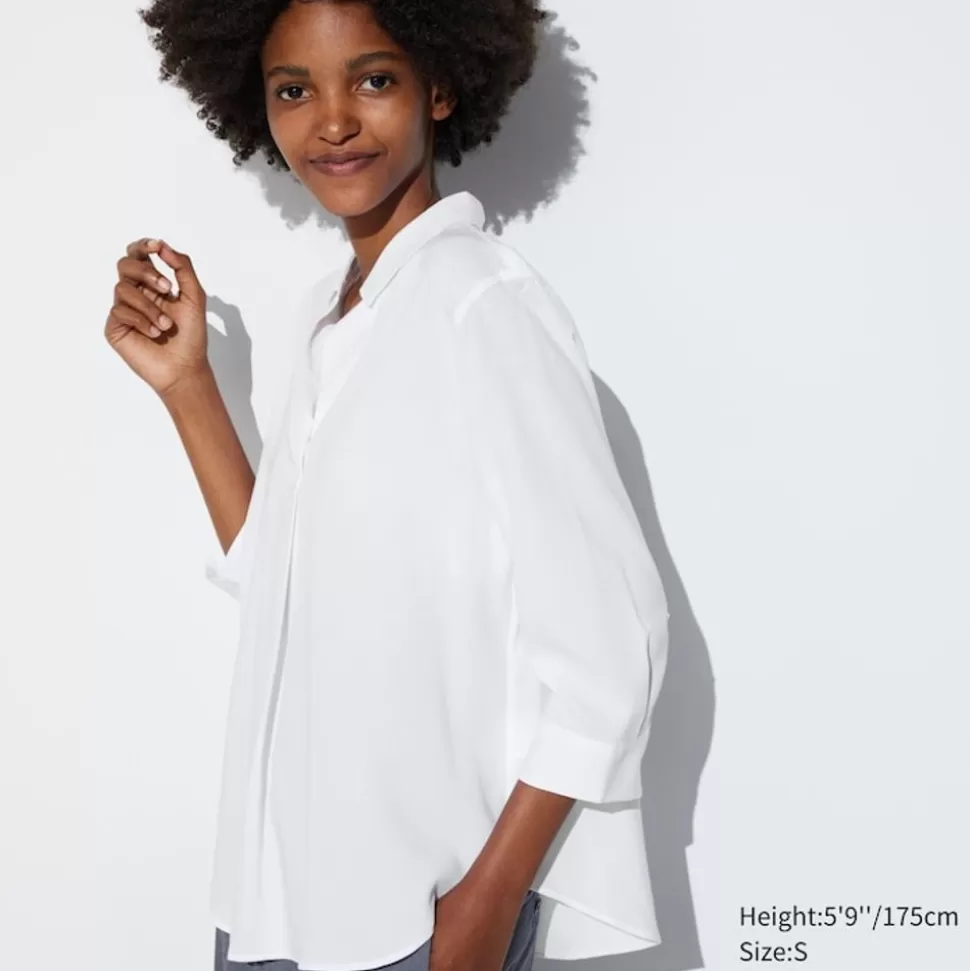 UNIQLO Hemden & Blusen*Viskose 3/4-Arm Bluse Mit Skipper-Kragen