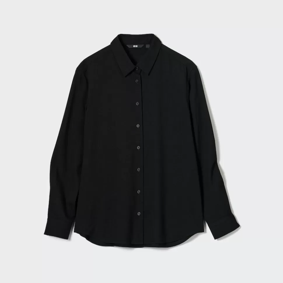 UNIQLO Hemden & Blusen*Viskose Langarm Bluse Schwarz