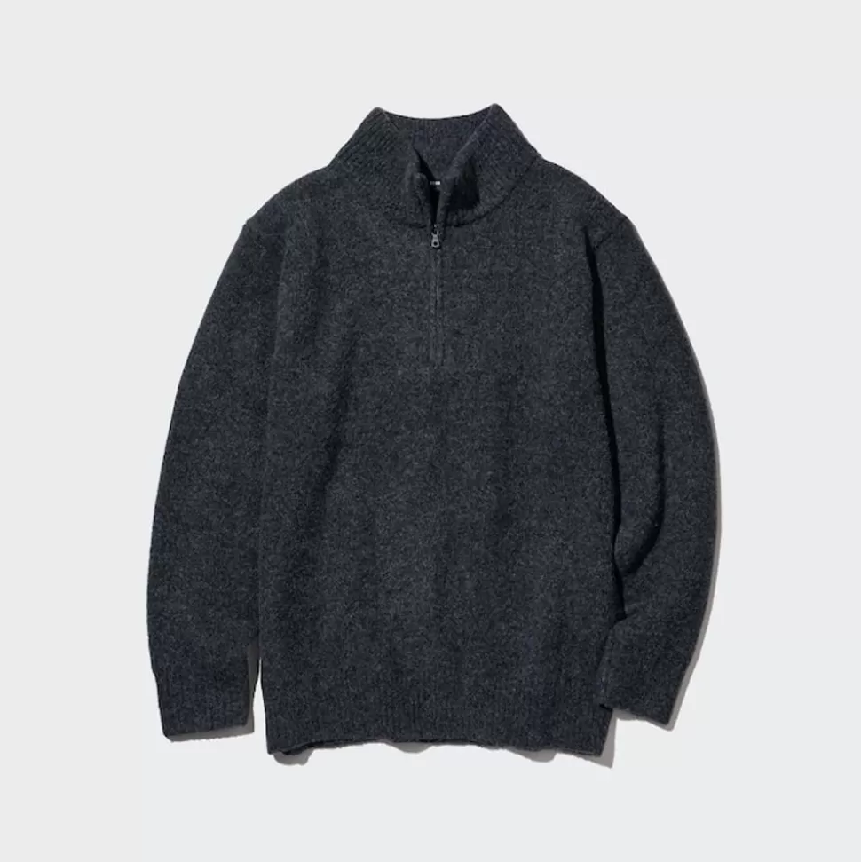 UNIQLO Pullover & Strickjacken*Weicher Souffle Jacquard Strickpullover Dunkelgrau