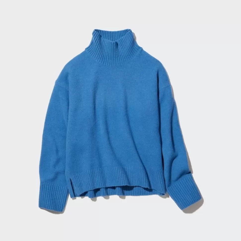 UNIQLO Pullover & Strickjacken*Weicher Souffle Strickpullover Mit Hohem Kragen Blau